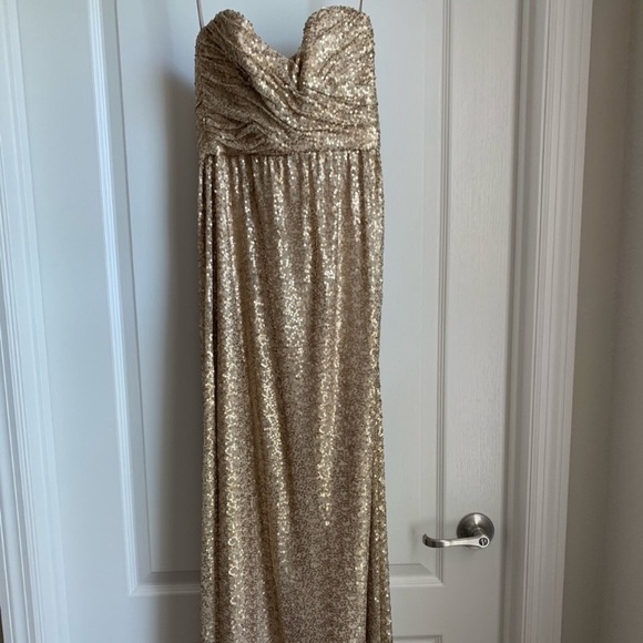 Amsale Gold Sequin Evening Gown Size 0 - Picture 6 of 6